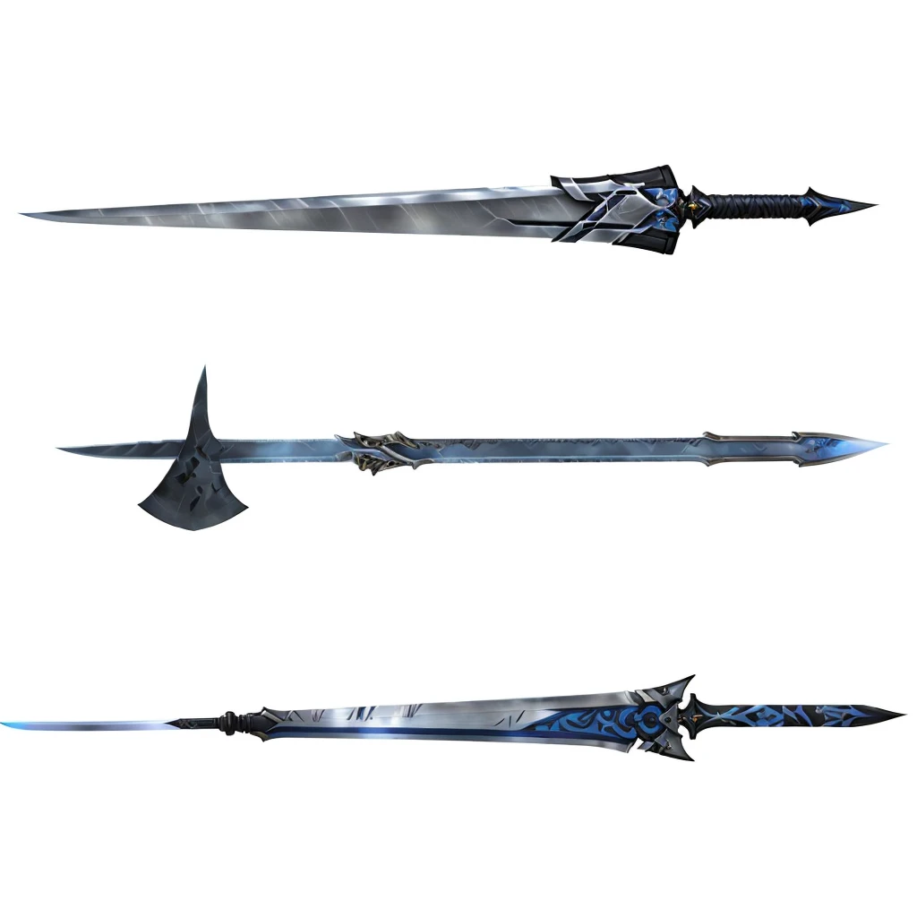 Illustrated Spear、Anime style weapons, Game weapon design、War blade weapon, Armored Sword Blade, Ghost Blade Style, blade design, Weapon Design, Multiple Floating Swords, Large sword, weapons concept art, Weapon concept art, Large sword, Pole Weapon Glaive, Metal sword, Complex fantasy spear, Buster Sword, infinity blade concept art, weapons