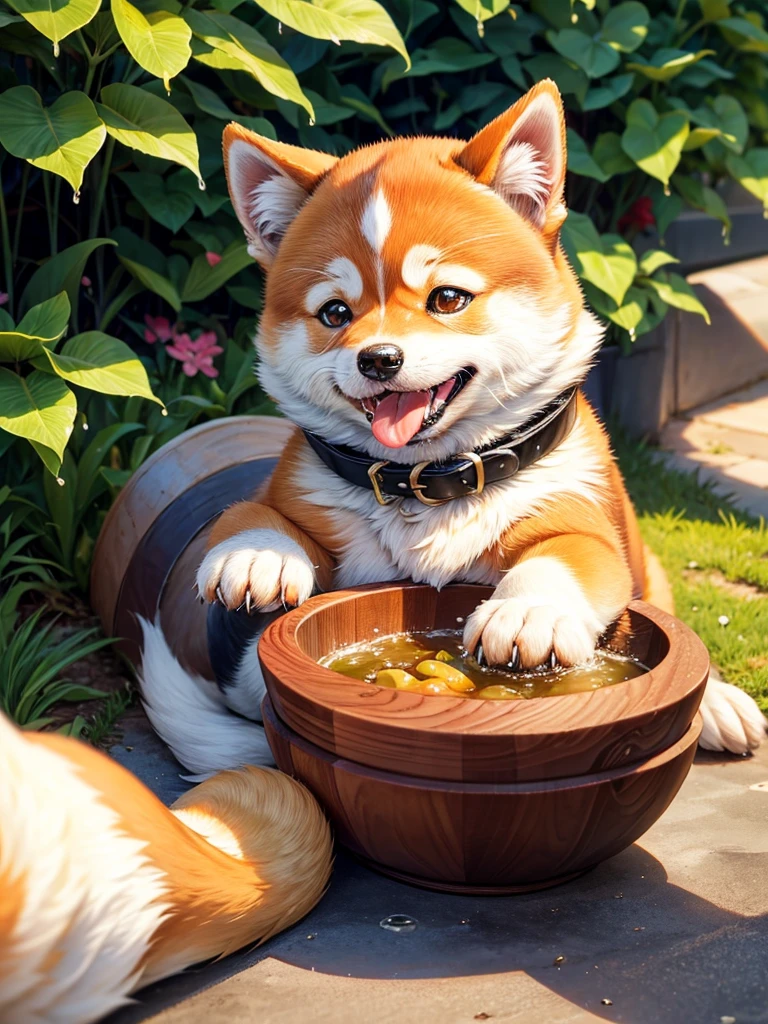 Highest Resolution,Highest quality,Shiba Inu,可愛いShiba Inu,Fluffy,Eating bait,smile,Drooling,Dripping saliva,