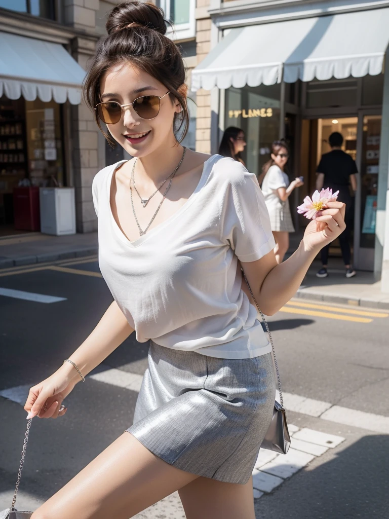 (8k, RAW Photos,Highest quality, High resolution:1.1), (Ultra-realistic:1.4),(Realistic:1.4), Realistic Face,Realistic Body,Realistic Skin,masterpiece,(cute:1.8), cute子たち, Fine black eyes,Innocent eyes,Cinema Lighting,Film Grain,jewelry,Earrings,((Medium Hair:1.1)),Cherry colored lips,Hair Ribbon,ponytail,Viewer,Long Hair,,Open your lips,Upper teeth, (Smiling Eyes:0.6),((Grin:1.3)),Blurred Background, Eye focus , Bokeh,young, 85mm lens,young,Portraiture,Photon Mapping,Radio City,Physically Based Rendering,Asian,(Knit dress:1.3))