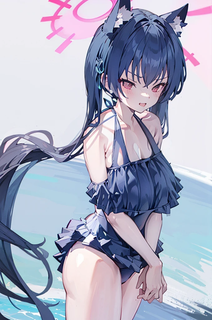 throw ,,((((huge breasts)))), ,dressed, swimsuit , seductive anime girl, (((((swimsuit ))))) , ,, with an evil smile, stick out tongue,(((()))), crowd,