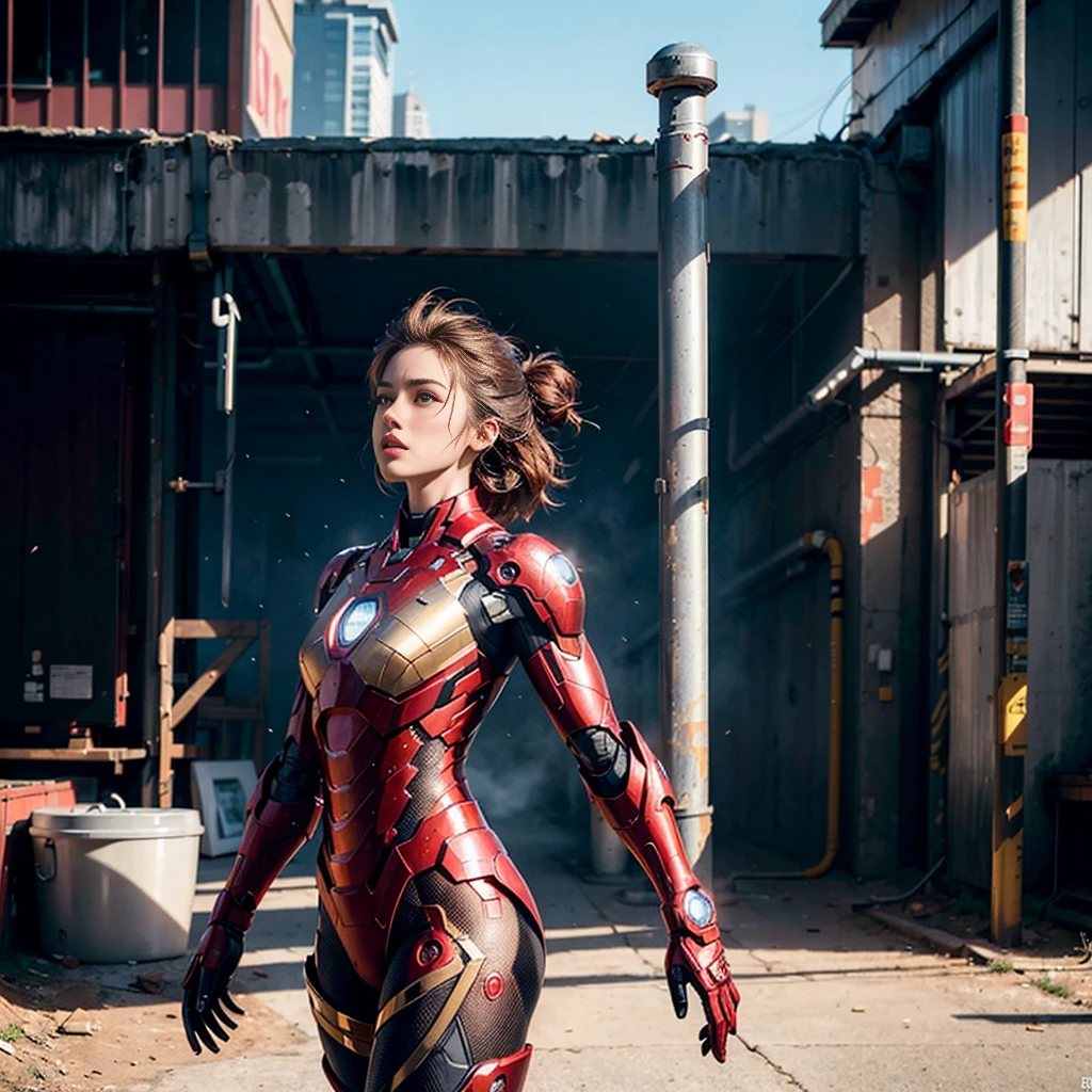 (1girl:1.3), solo,__body-parts__, official art, unity 8k wallpaper, ultra detailed, beautiful and aesthetic, beautiful, masterpiece, best quality, RAW, masterpiece, super fine photo,, best quality, super high Resolution, photorealistic, sunlight, full body portrait, stunningly beautiful,, dynamic pose, delicate face, vibrant eyes, (side view), she is wearing a futuristic Iron Man mech, red and gold, Highly detailed abandoned warehouse background, detailed face, detailed complex busy background, messy, gorgeous, milky, high detailed skin, realistic skin details, visible pores, sharp focus, volumetric fog, 8k uhd, dslr camera, High quality, film grain, fair skin, photorealism, lomography, sprawling metropolis in a futuristic dystopia, view from below, translucent