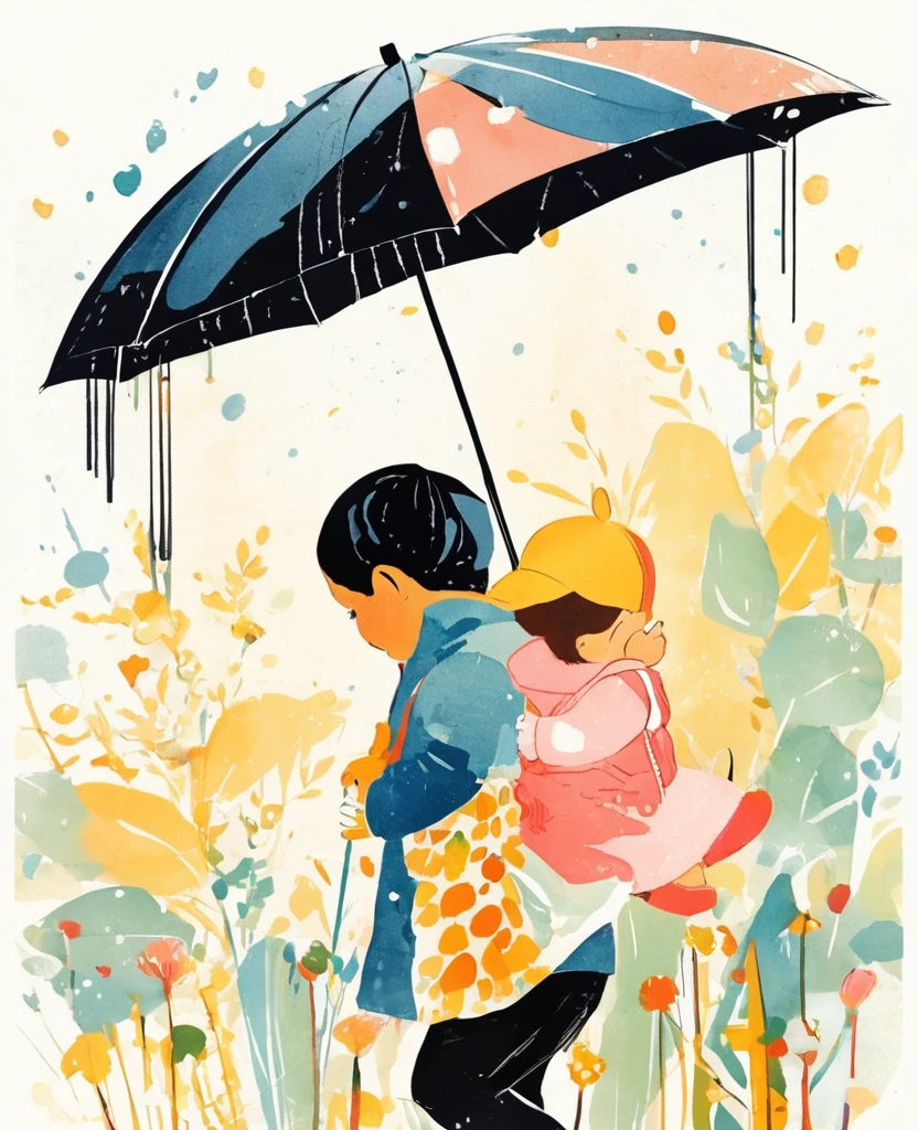 illustration，Umbrella，Child