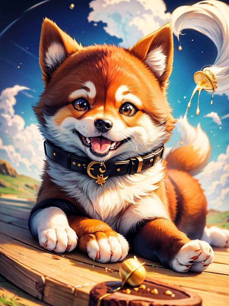 Highest Resolution,Highest quality,Shiba Inu,可愛いShiba Inu,Fluffy,Eating bait,smile,Drooling,Dripping saliva,Overflowing dripping,Iyashiba dog,
