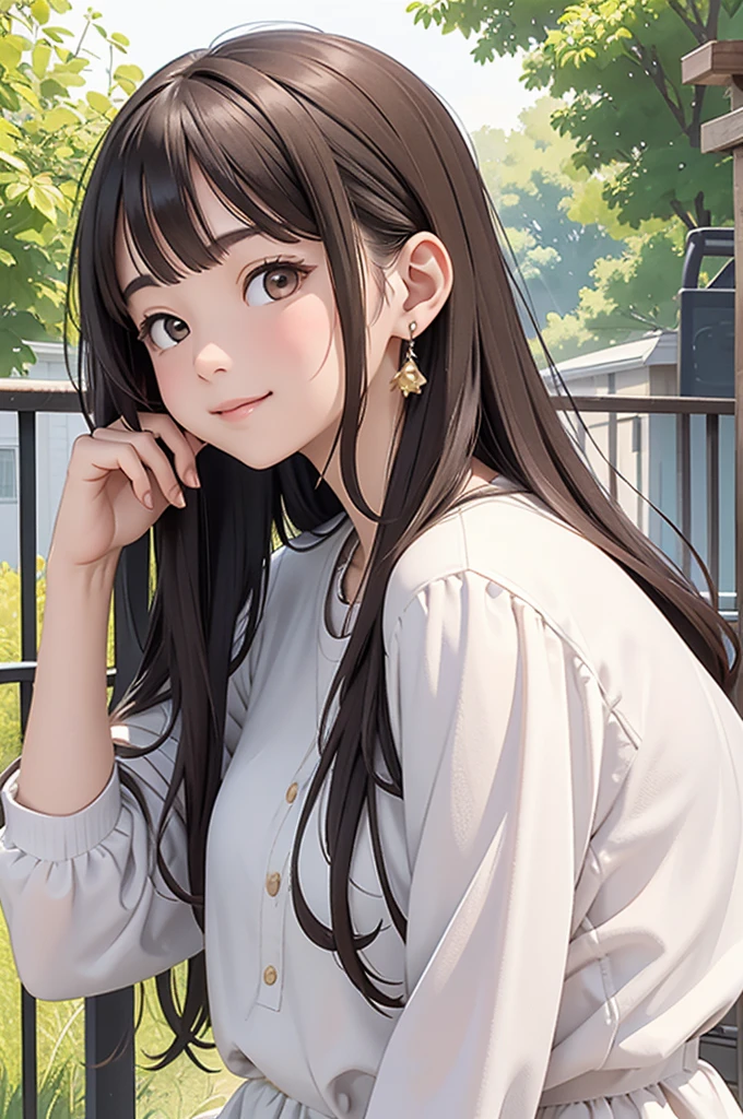 an unparalleled masterpiece、Ultra-realistic 8k CG、perfect artwork、wallpaper、1 Girl Girl Beautiful Girl、alone、beautiful face、
hair ornaments、looking at the viewer、Put a smile on your face、closed your mouth、hair ornaments、headless、jewelry、earrings、Brown hair long hair、