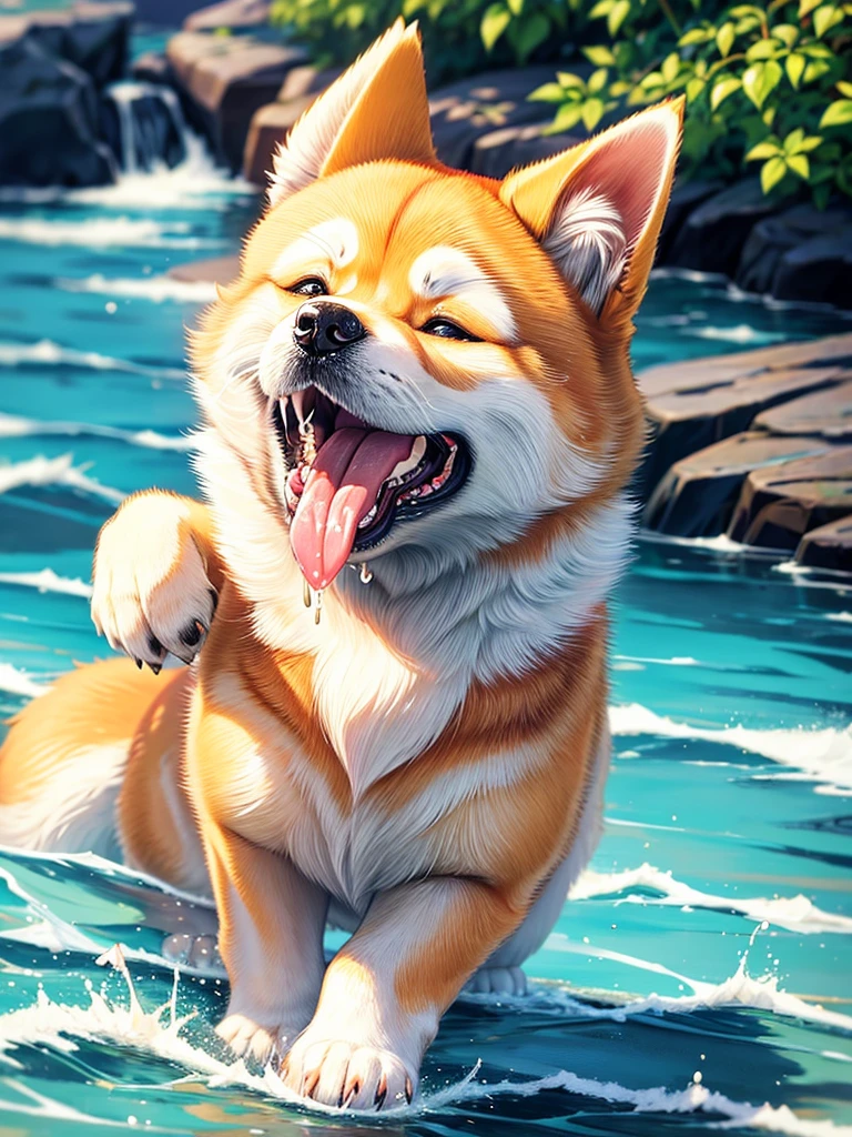 Highest Resolution,Highest quality,Shiba Inu,可愛いShiba Inu,Fluffy,Eating bait,smile,Drooling,Dripping saliva,Overflowing dripping,Iyashiba dog,
