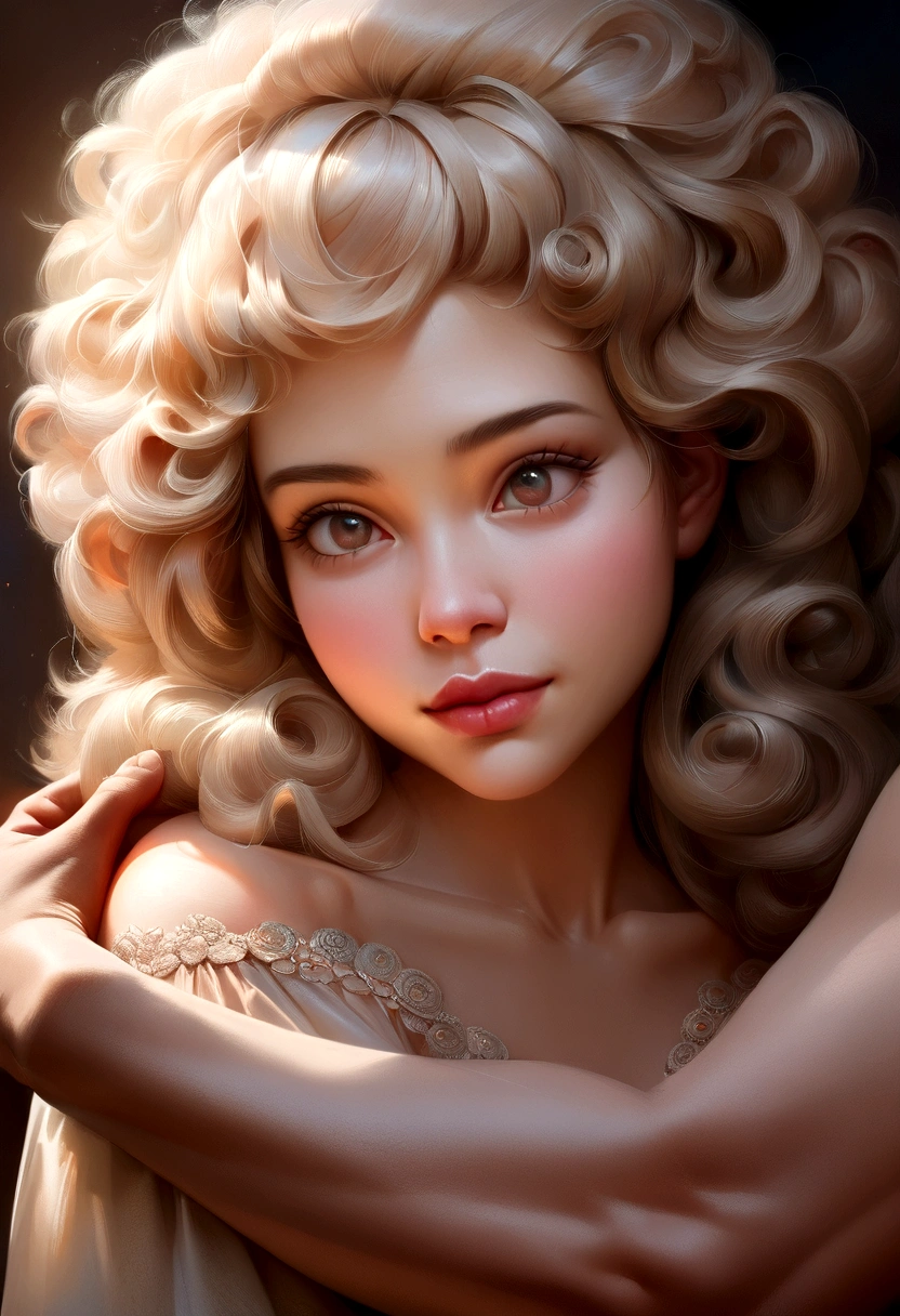 (The best quality,High Resolutions,Masterpiece:1.2),ultra detailed,(realist,fotorrealist,fotorrealist:1.37),portrait,amar,sensuality,Afro girl (afro) Caucasian rooting (European) White man,Beautiful detailed eyes,beautiful detailed lips,Extremely detailed eyes and face,Long eylashes,curly hair,Caucasian European Man with Expressive Eyes,Intimate environment,affectionate hug,warm lighting,Soft colors,vivid emotions,passionate moment,Soft touch,Pure love,Cultural diversity, mo hand visible, Hand out of scene