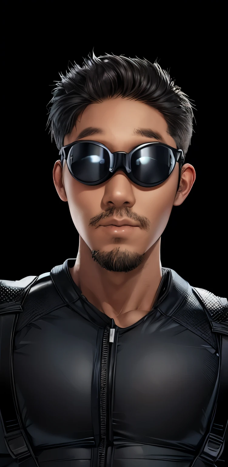 Hero,Black bodysuit,Cool goggles,Japanese,young,Single,Narrow eyes,Black Background