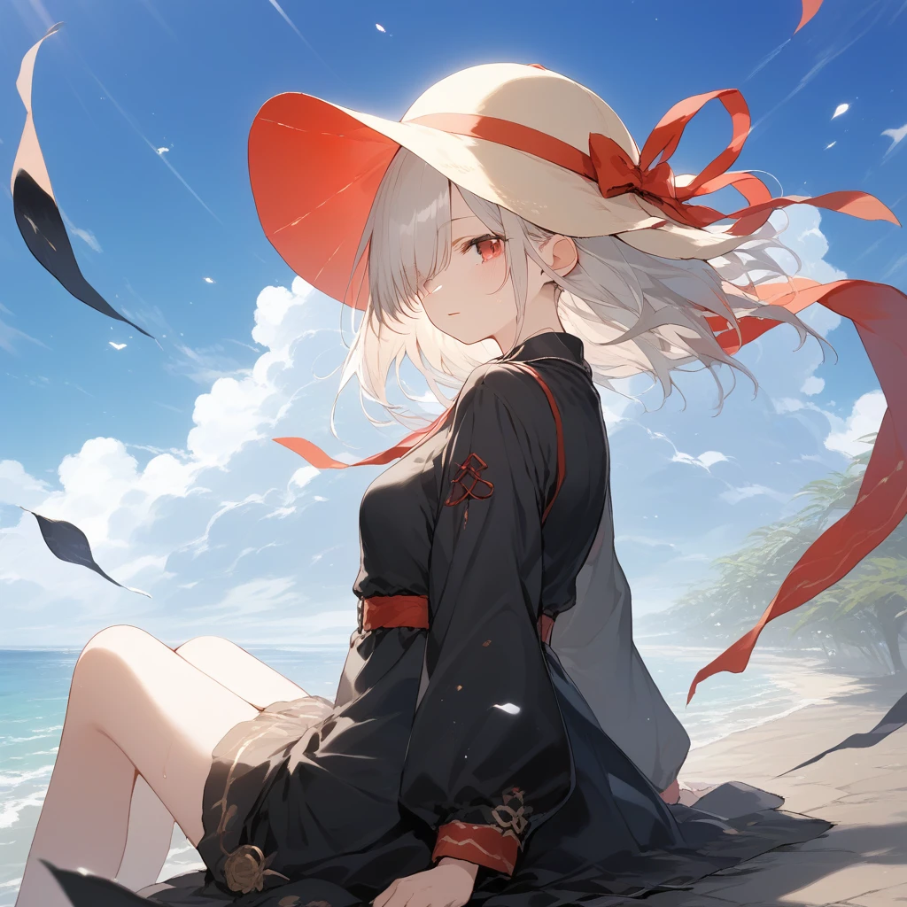 score_9, score_8_up, score_7_up, source_anime, best quality, masterpiece, official art, absurdres, highres, ultra-detailed,waifu2x,Collection: Slice of Life,break,1girl, 15-year-old, short hair, hair over one eye, small breasts, beautiful detailed face, beautiful detailed eyes, well-proportioned iris and pupils, beautiful detailed lips, cap, goggles on headwear, skirt, sit, sweat, expressionless, sleepily, fantasy, outdoors, wind, break,(clear line illustration:1.2),very high resolution, very aesthetic, super detailed skin, Best cinematic lighting powered by famous artist, 8k, beauty illustration,photoshop_(medium),,(Detailed Lighting),best anime 8k konachan wallpaper, pixiv contest winner, 