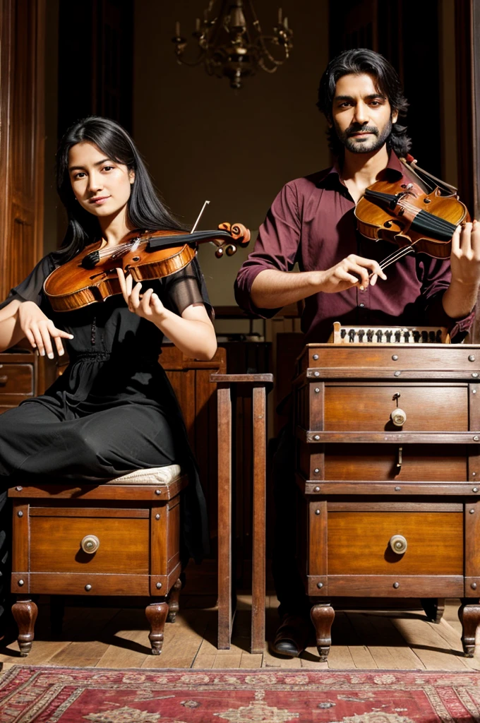 Violin And Harmonium Together Played by Musicians