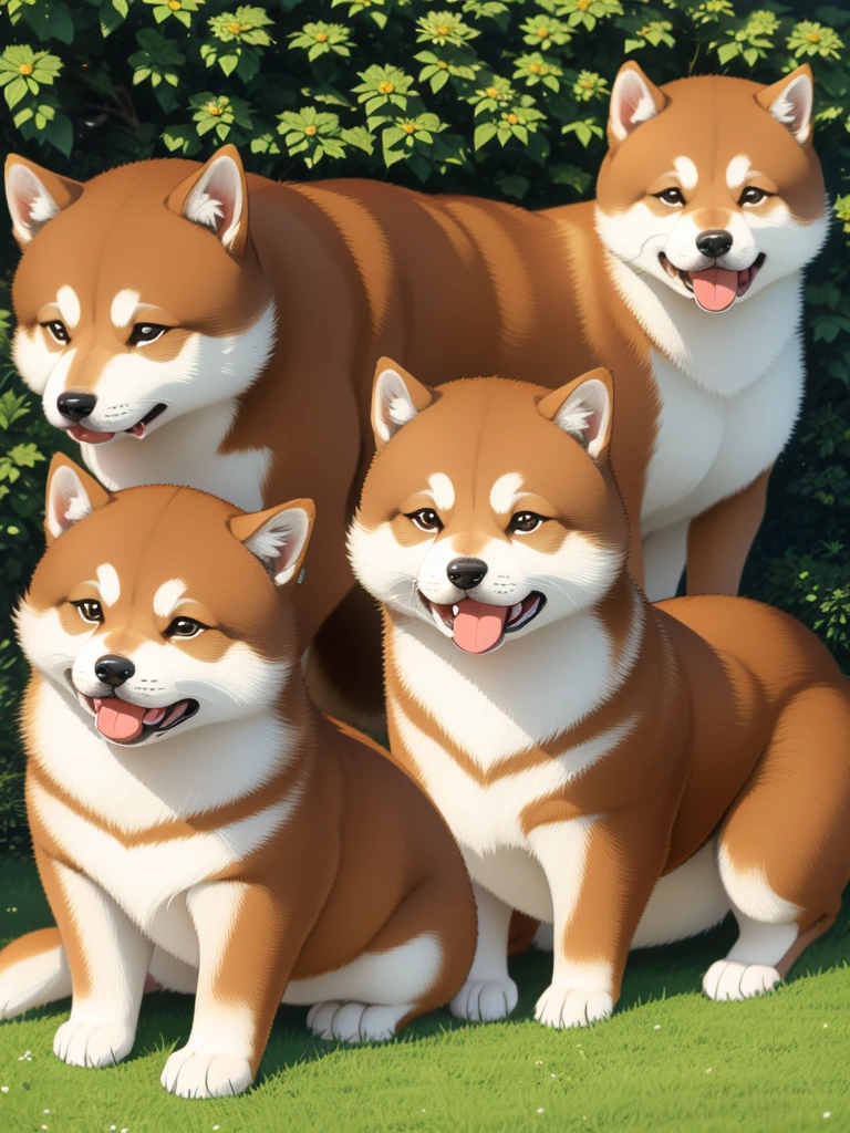 Highest Resolution,Highest quality,Shiba Inu,可愛いShiba Inu,Fluffy,Eating bait,smile,Drooling,Dripping saliva,Overflowing dripping,Iyashiba dog,garden,doghouse,grass,