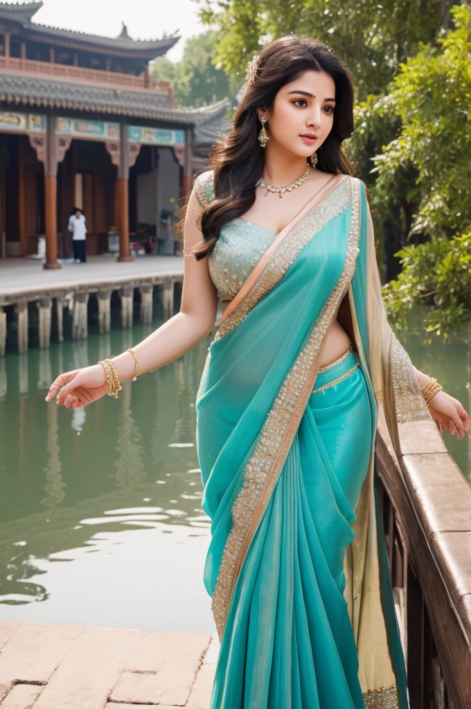 1 Heavenly beautiful and goddess beauty cute and sweet looking face Indian female in front of Baoshao Stone City, China, Heavenly beautiful Overweight, Heavenly beautiful Extremely fat, Heavenly beautiful and attractive Chubby figure , Heavenly beautiful looking and eye catching luxury style tight fitting Indian traditional sarees , reaching out, Heavenly beautiful Arabian woman, 16k, High resolution, masterpiece, highest quality, fine skin, outside view, Realistic Photograph, size 45 and waist size 32, close up face view