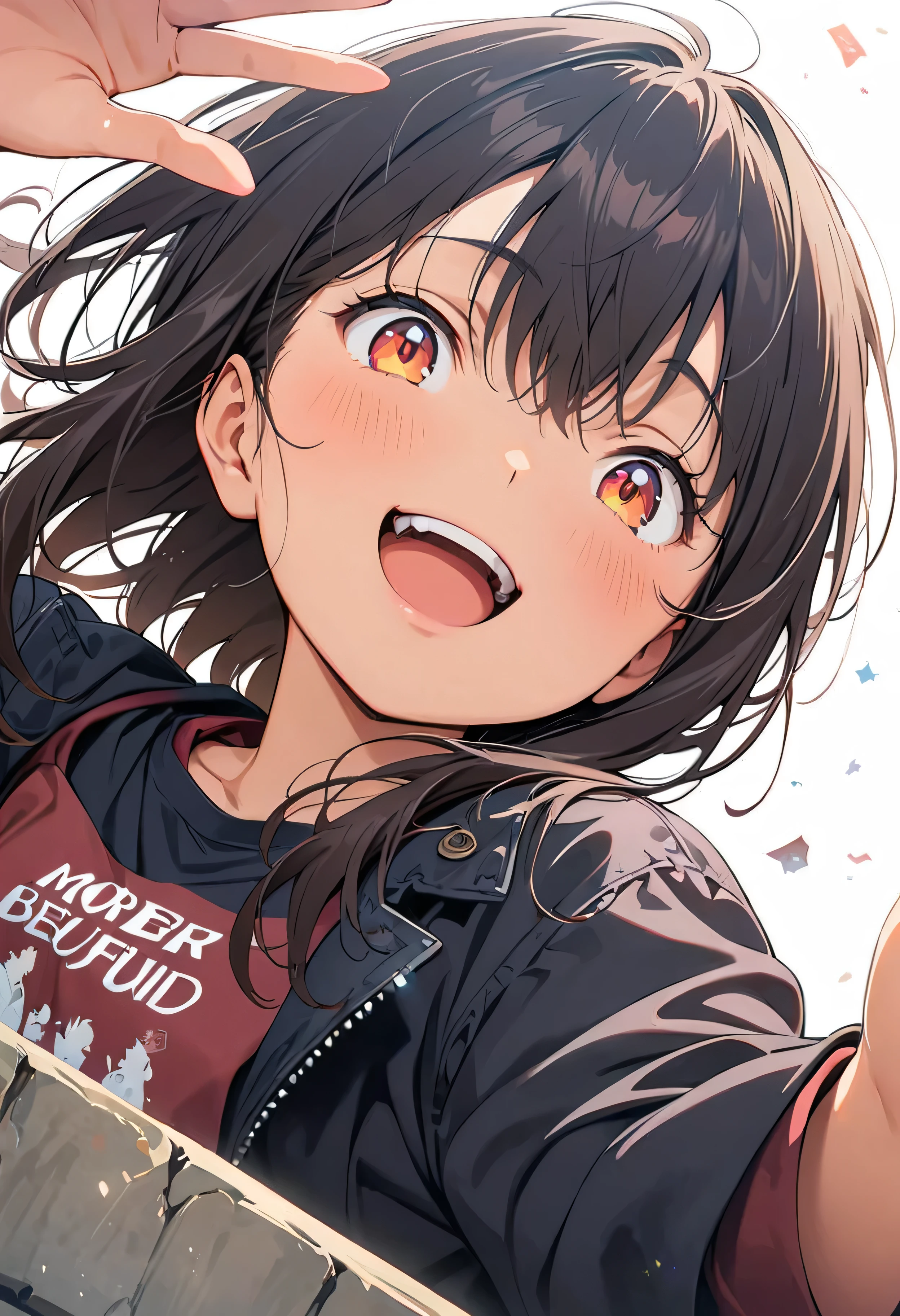 (masterpiece, Highest quality, Official Art:1.2), Perfect Anatomy, Looking at the audience, One Girl, alone, White Background,  Ultra-fine illustrations, Highly Details, Dynamic Angle, Beautiful detailed, 8K, Anime Style, (Shining Eyes, More Beautiful Faces), break,Dynamic Angle, Whole body shot, break smiling amidst the カラフル scenes, 