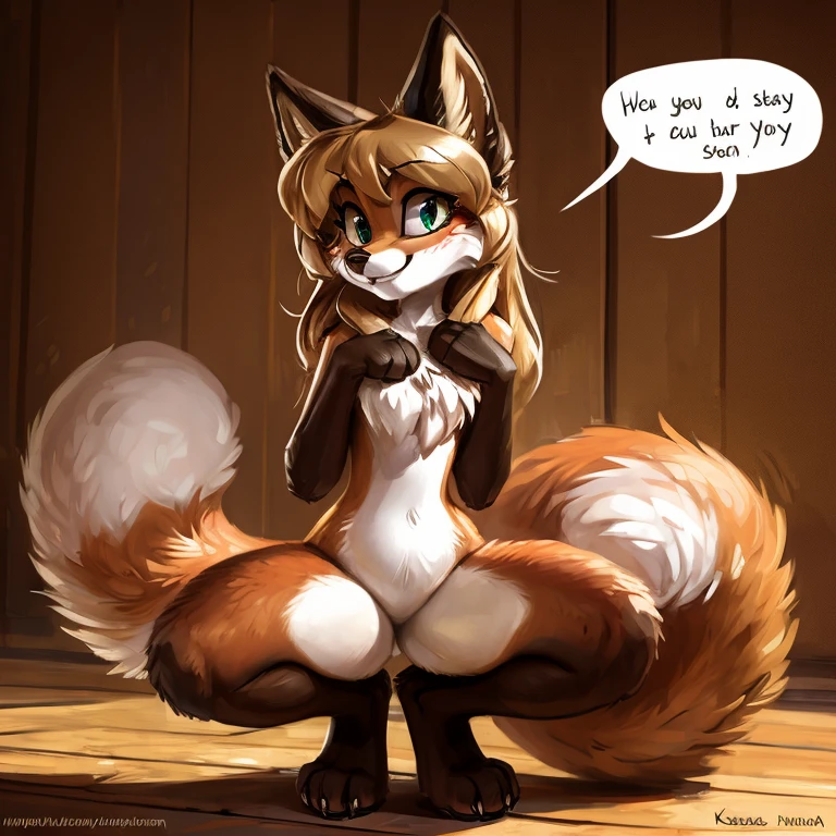 uploaded to E621, by Kenket, by Ross Tran, by Michael & Inessa Garmash, by Pino Daeni, by Kiguri, by Alena Aenami, by Ruan Jia, A solo vixen squatting looking in the air ((female) (anthro) ([foxl])), beautiful and detailed portrait of an anthropomorphic vixen ((female)), anthro fox girl, body fur, flat chest, chest fluff, body fur, curvy, sexy, nice, cute, hot, sassy, sassy hips, (Averi, Fox girl), hi res, photorealism, soft shading, (detailed fur: 1.1), happy looking, (legs), (solo: 1.1), tail raised, ((beautiful) eyes: 1.1), (detailed eyes: 1.1), (detailed), (masterpiece: 1.2), (athletic), good anatomy, detailed face, speech bubble, heart, hearts, seductive pose, sexy pose