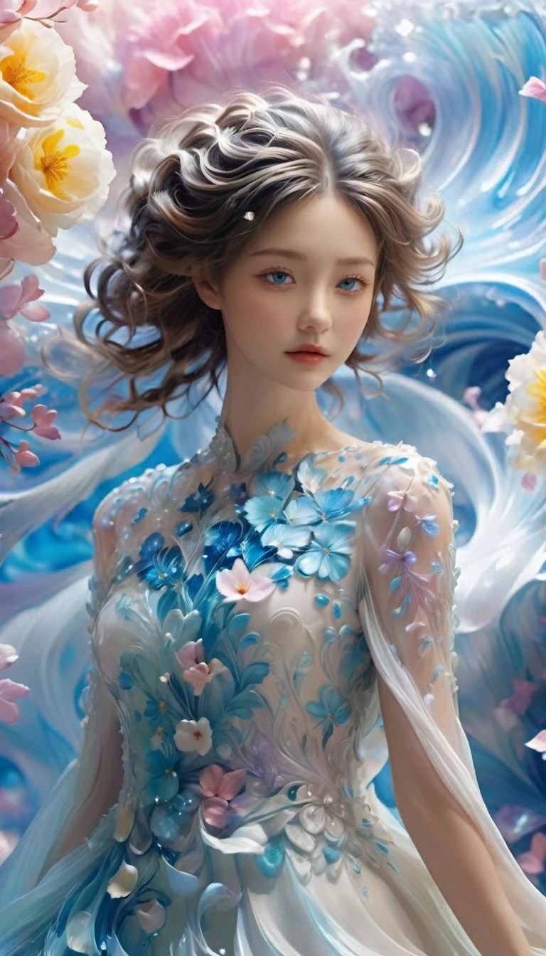 wallpaper,From below,best quality,32k,RAW photos,Ridiculous,Extremely detailed,Delicate texture,A huge wave of flowers and petals was swallowed up,fantasy,fairy tale,Pastel colors,Motion Blur,Action route,cinematic lighting,