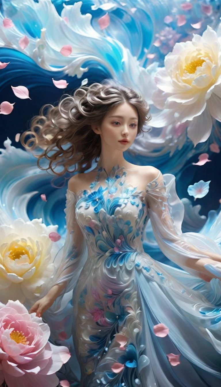 wallpaper,From below,best quality,32k,RAW photos,Ridiculous,Extremely detailed,Delicate texture,A huge wave of flowers and petals was swallowed up,fantasy,fairy tale,Pastel colors,Motion Blur,Action route,cinematic lighting,