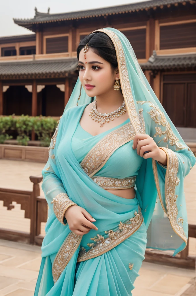 1 Heavenly beautiful and goddess beauty cute and sweet looking face Arabian female in front of Zhouzhuang Water Town- Suzhou, China, Heavenly beautiful Overweight, Heavenly beautiful Extremely fat, Heavenly beautiful and attractive Chubby figure , Heavenly beautiful looking and eye catching luxury style tight fitting Paithani Sarees , reaching out, Heavenly beautiful Arabian woman, 16k, High resolution, masterpiece, highest quality, fine skin, outside view, Realistic Photograph, size 45 and waist size 32, close up face view