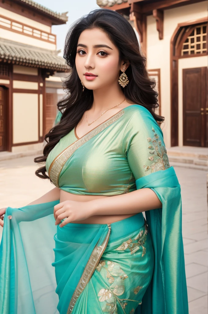 1 Heavenly beautiful and goddess beauty cute and sweet looking face Arabian female in front of Zhouzhuang Water Town- Suzhou, China, Heavenly beautiful Overweight, Heavenly beautiful Extremely fat, Heavenly beautiful and attractive Chubby figure , Heavenly beautiful looking and eye catching luxury style tight fitting Paithani Sarees , reaching out, Heavenly beautiful Arabian woman, 16k, High resolution, masterpiece, highest quality, fine skin, outside view, Realistic Photograph, size 45 and waist size 32, close up face view