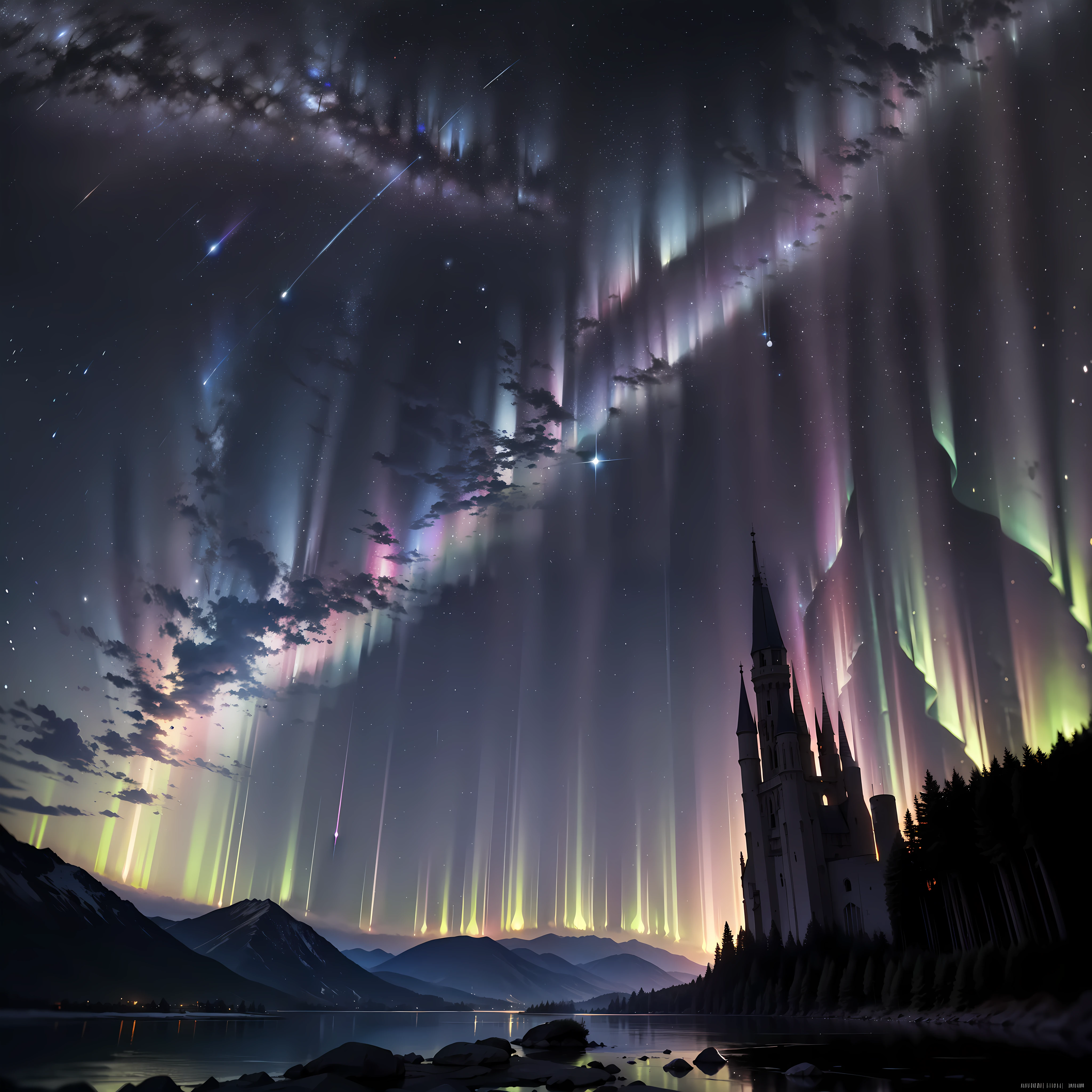 6 Constellation, stars, milkyway, mixed, extra detailed, Comet, 4K, aurora, sky (blue, pink,purple), majestic, epic, HDR, Timelapse