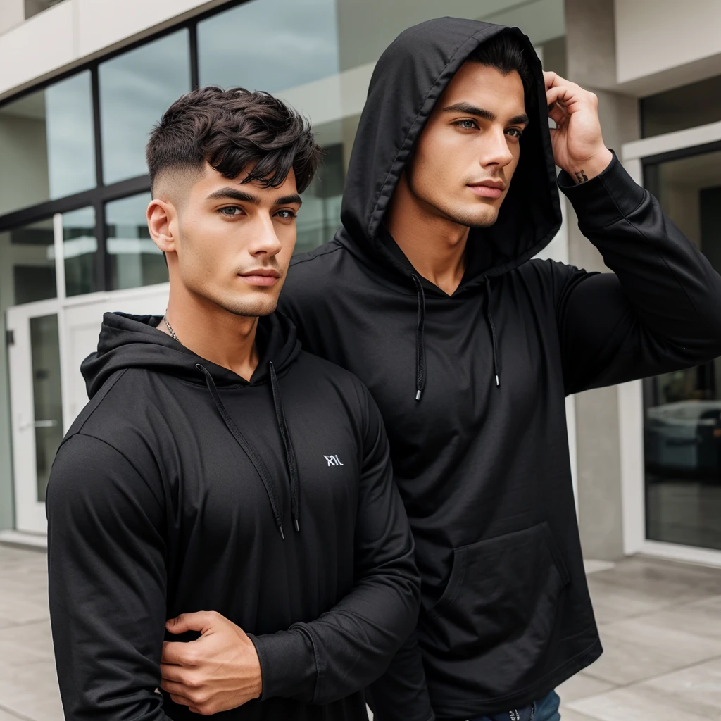 Men wearing half sleeve hooded black tshirt