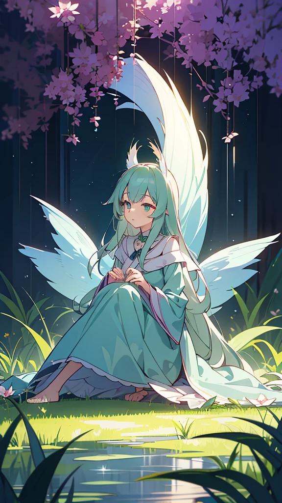 Name: Yuzuki Bloomsem🤡
Element: VERDANTHIA
Description: The Cherry Blossom Guardian. A peaceful and compassionate preserve keeper. Though often shy and reserved, her tranquility suffuses the forest, nourishing every protege she embraces.
Prompt: ((((Botanical grace, J vita volume, hq definition)))), 1girl, serene, sitting between blooming grounds, (long, wispy pink hair, breeze animal ears:1), knee-volume skirt, delicate, pink arms adorned with flowers, gazing at hands, ((alyss-early-30s)), arcade cabin background, green eyes, alterable eyes: vertices painted onto Tree blessing motifs, (((detailed mid-shot, harmony with nature:0.9))), round chest, vines enflowering her hair & shoulders, (non-fancy arms, hands over knees, sage green irises surveys environment)), love for wildlife shining from aura, soft, skylit image, borderless hdr lighting, Tokyo autumn scenery, flowing appendages embracing grounded flower trinity, femme de pleinair Japanese sensational elegance, regards enchanting garden creatures koi fish, and playfully evokes a diffuse cherry burble, delicate singularпуписаponent handcraft detailismo