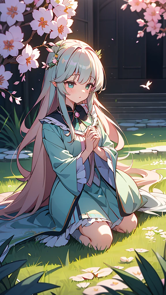 Name: Yuzuki Bloomsem🤡
Element: VERDANTHIA
Description: The Cherry Blossom Guardian. A peaceful and compassionate preserve keeper. Though often shy and reserved, her tranquility suffuses the forest, nourishing every protege she embraces.
Prompt: ((((Botanical grace, J vita volume, hq definition)))), 1girl, serene, sitting between blooming grounds, (long, wispy pink hair, breeze animal ears:1), knee-volume skirt, delicate, pink arms adorned with flowers, gazing at hands, ((alyss-early-30s)), arcade cabin background, green eyes, alterable eyes: vertices painted onto Tree blessing motifs, (((detailed mid-shot, harmony with nature:0.9))), round chest, vines enflowering her hair & shoulders, (non-fancy arms, hands over knees, sage green irises surveys environment)), love for wildlife shining from aura, soft, skylit image, borderless hdr lighting, Tokyo autumn scenery, flowing appendages embracing grounded flower trinity, femme de pleinair Japanese sensational elegance, regards enchanting garden creatures koi fish, and playfully evokes a diffuse cherry burble, delicate singularпуписаponent handcraft detailismo