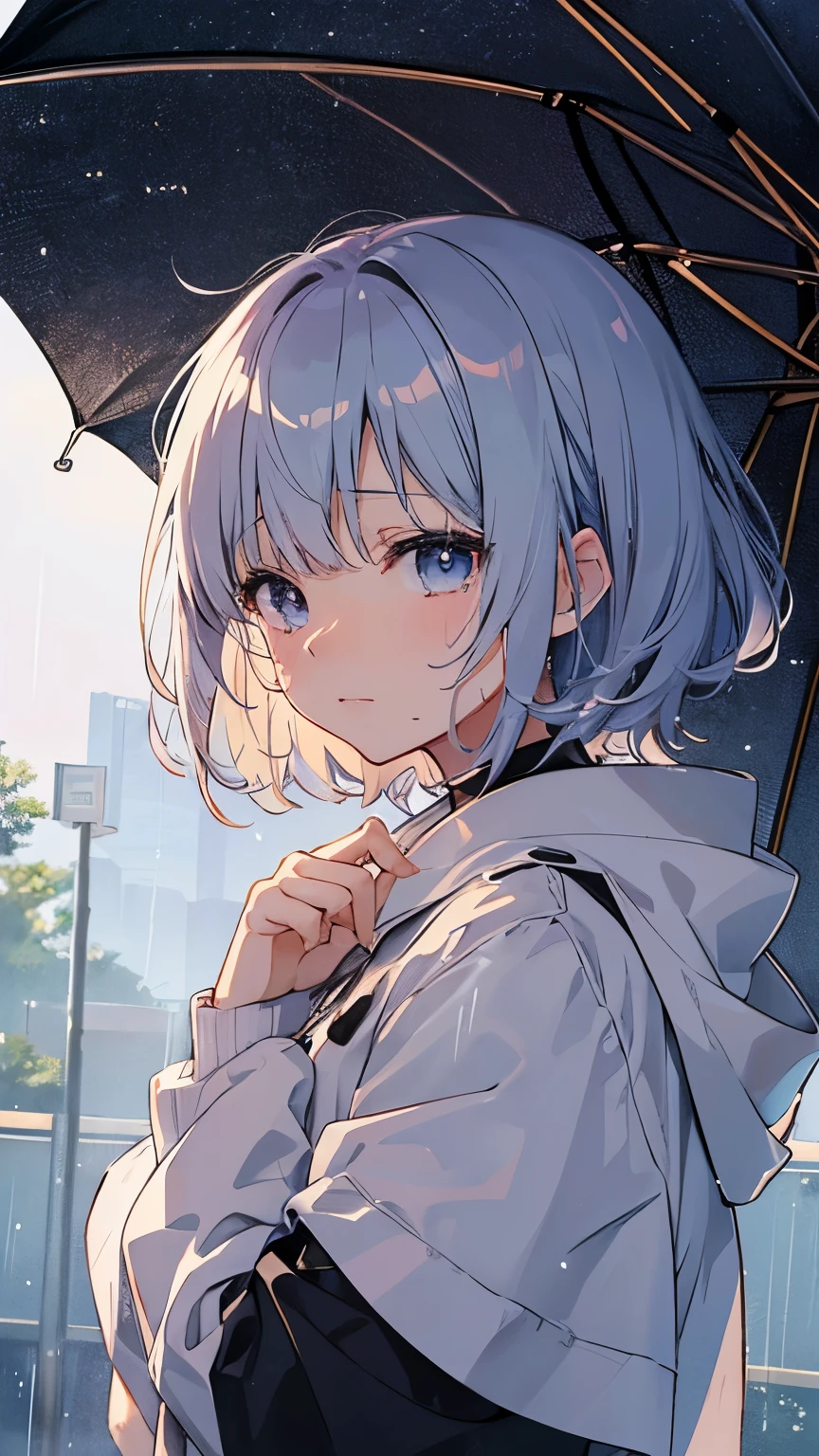 whole body、rain、Crying face、傘をささずrainに濡れている、Shortcuts、Anime Style、Drawing