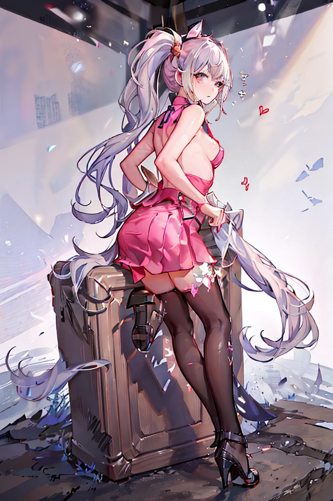 An illustration,masterpiece,girl,Bob Hair,Brown Hair,beautifuleye,Cleavage,Small breasts,(Sexy face),Cabaret Club,(VIP Room),hostess,Red backless dress,(Show me your back),(look back),Bare shoulders,((whole body:1.3)),((Black high heels:1.1)),茶色のeye,(small sparkly earrings),Close your mouth,{Depth of written border},(Particles of light:1.1).Photorealisticです、It is high resolution.、Gentle Light、1 Female、soloで、Hip Up、Glowing Skin、(A detailed face)、Hair with white waves、見る者を誘うeye、恋人eye線、inviting expression、Sexy smile、Perfection & Style、Perfect balance、Detailed skin、Naughty conflicts、I can see your chest、showing her:1.2、showing her:1.2、Horizontal feet、(At 32K、Live Shooting、Highest quality、workmanship:1.2)、(Spreading her legs wide、Spread your legs wide)、(Long twin tails)、Viewers are watching、前からeye線、Bullish、Erotic、Light blue bra、White skin、knees、(Beige pantyhose)、Absurd、Small Face、Bangs from center to center、The forehead is visible、(Embarrassed、skinny、)、workmanship、Highest quality、Ultra-high resolution、beautiful、beautiful、There is only one person、solo、Full Body、cute、Japanese women、Are standing、 (Photorealistic:1.37)、Photon interpretation、Realism、Young face、ブラウンeye、Black socks、(Red bow tie)、Radio City、Physical-based manners are cute、Maebo、Depth of written boundary、Body、Beautiful feet、Beautiful long legs、Slim legs、Tie your hair in one strand on your chest、(I can see the bangs)、lips、Blue_eye、Nose Soft、 (Shui Color)Shirt)、(Navy, blue and white checkered pleated skirt)