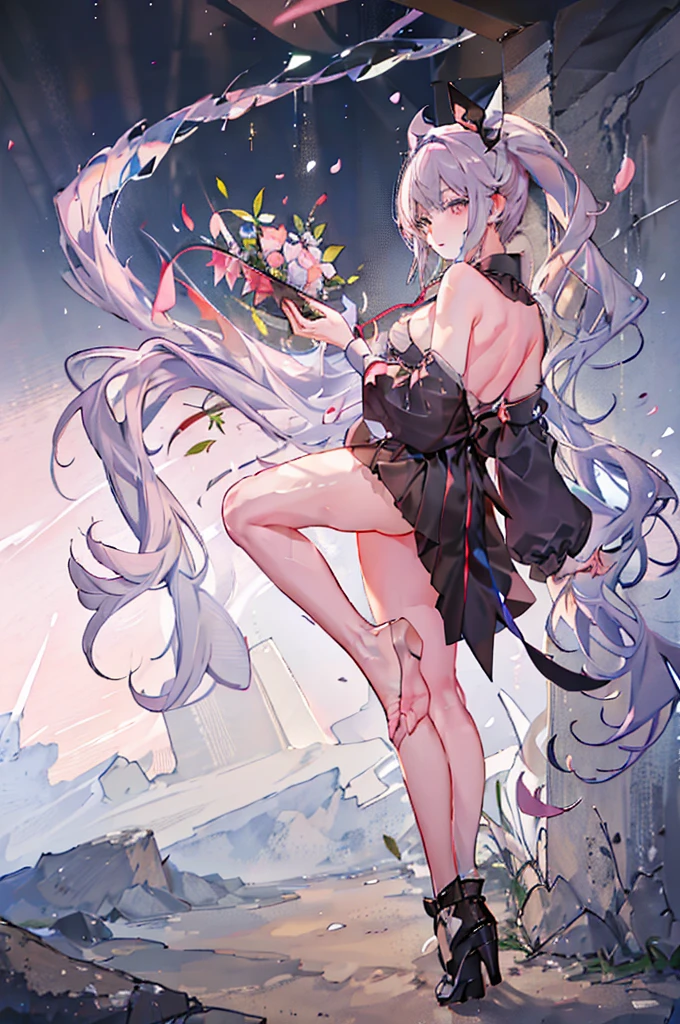 An illustration,masterpiece,girl,Bob Hair,Brown Hair,beautifuleye,Cleavage,Small breasts,(Sexy face),Cabaret Club,(VIP Room),hostess,Red backless dress,(Show me your back),(look back),Bare shoulders,((whole body:1.3)),((Black high heels:1.1)),茶色のeye,(small sparkly earrings),Close your mouth,{Depth of written border},(Particles of light:1.1).Photorealisticです、It is high resolution.、Gentle Light、1 Female、soloで、Hip Up、Glowing Skin、(A detailed face)、Hair with white waves、見る者を誘うeye、恋人eye線、inviting expression、Sexy smile、Perfection & Style、Perfect balance、Detailed skin、Naughty conflicts、I can see your chest、showing her：1.2、showing her：1.2、Horizontal feet、（At 32K、Live Shooting、Highest quality、workmanship：1.2)、(Spreading her legs wide、Spread your legs wide)、(Long twin tails)、Viewers are watching、前からeye線、Bullish、Erotic、Light blue bra、White skin、knees、(Beige pantyhose)、Absurd、Small Face、Bangs from center to center、The forehead is visible、(Embarrassed、skinny、)、workmanship、Highest quality、Ultra-high resolution、beautiful、beautiful、There is only one person、solo、Full Body、cute、Japanese women、Are standing、 （Photorealistic：1.37）、Photon interpretation、Realism、Young face、ブラウンeye、Black socks、(Red bow tie)、Radio City、Physical-based manners are cute、Maebo、Depth of written boundary、Body、Beautiful feet、Beautiful long legs、Slim legs、Tie your hair in one strand on your chest、(I can see the bangs)、lips、Blue_eye、Nose Soft、 (Shui Color)Shirt)、(Navy, blue and white checkered pleated skirt)