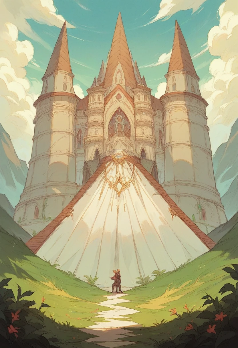 The character standing triumphantly on top of the hill, looking out at a beautiful landscape.]