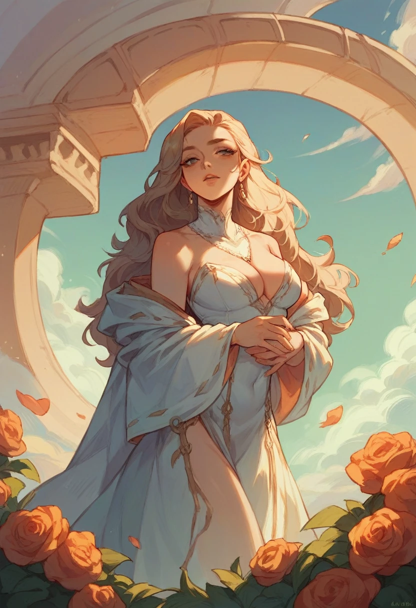 The character standing triumphantly on top of the hill, looking out at a beautiful landscape.]