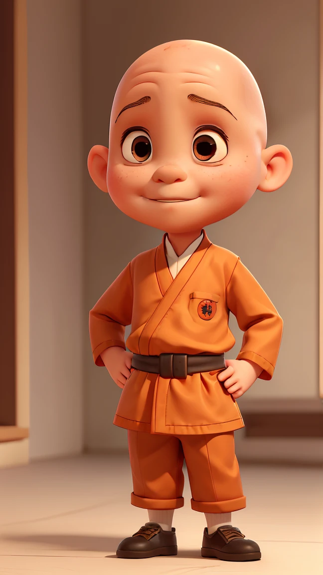 A bald head，Little Monk，Standing，Age 8 years