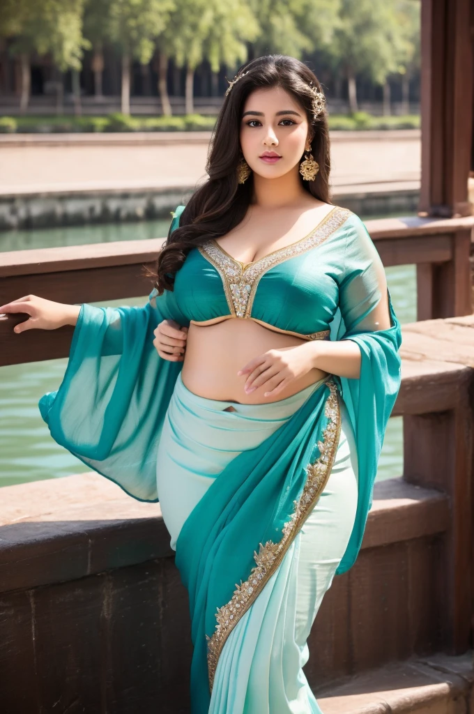 1 Heavenly beautiful and goddess beauty cute and sweet looking face Arabian female in front of Tongli Water Town, China, Heavenly beautiful Overweight, Heavenly beautiful Extremely fat, Heavenly beautiful and attractive Chubby figure , Heavenly beautiful looking and eye catching luxury style tight fitting Bomkai silk sarees , reaching out, Heavenly beautiful Arabian woman, 16k, High resolution, masterpiece, highest quality, fine skin, outside view, Realistic Photograph, size 45 and waist size 32, close up face view