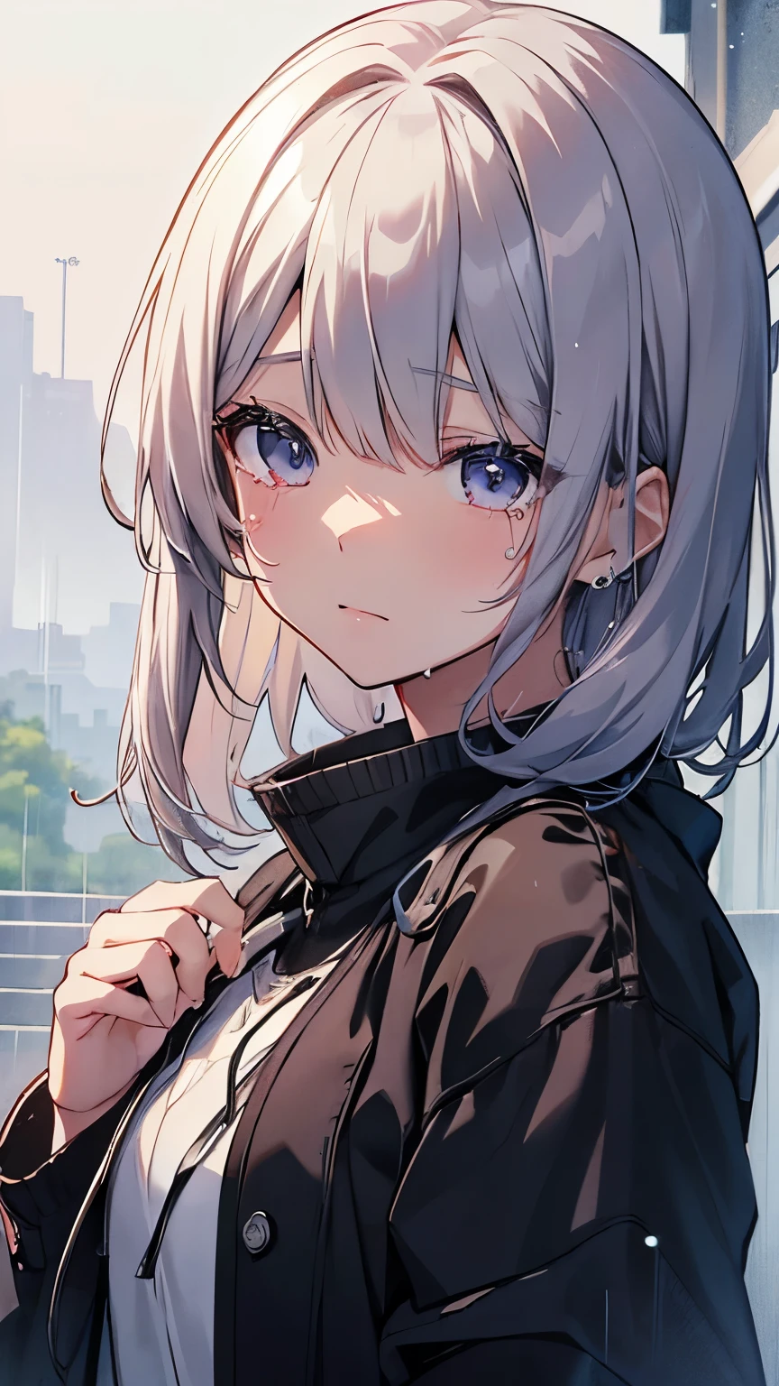 whole body、rain、Crying face、傘をささずrainに濡れている、Shortcuts、Anime Style、Drawing