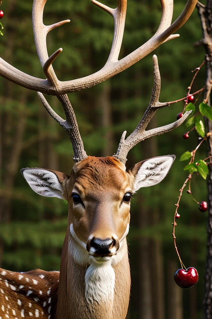 Draw a gif. A deer that grows antlers and has cherries on them