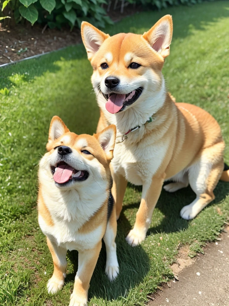Highest Resolution,Highest quality,Shiba Inu,meal,可愛いShiba Inu,Fluffy,smile,Drooling,Dripping saliva,Overflowing saliva,Iyashiba dog,garden,doghouse,grass,Stringy saliva,