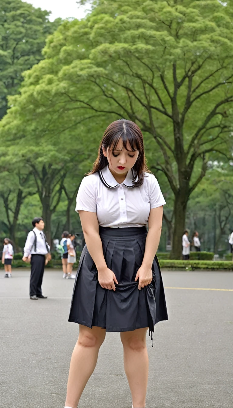 1woman,(masterpiece:1.8),photo-realistic,16k,(beautiful 30s japanese plump lady:1.3),(school girl uniform:1.4),pumps,(whimpering:1.6),(panicking:1.6),(crying:1.7),(handing on wetting crotch with both hands:1.2),(night,park:1.4),(crowd kids:1.1),(wetting:1.3),(dripping pee:1.3),long hair,straight hair,black eyes,MILF,curvy,(huge breasts:1.2), makeup,lipstick,eyeliner,mascara,eyeshadow