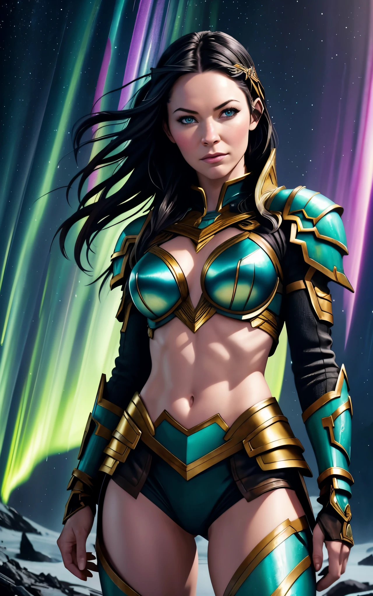(Evangeline Lilly:Megan Fox) is a valkyrie, pale skin, messy, Full body, Beautiful anime waifu style girl, hyperdetailed painting, luminism, art by Carne Griffiths and Wadim Kashin concept art, Iceland background, northern lights, abstract beauty, approaching perfection, pure form, golden ratio, minimalistic, dark atmosphere, unfinished, concept art, intricate details, 8k post production, high resolution, hyperdetailed, trending on artstation, sharp focus, studio photo, intricate details, highly detailed, ((Nsfw)) 