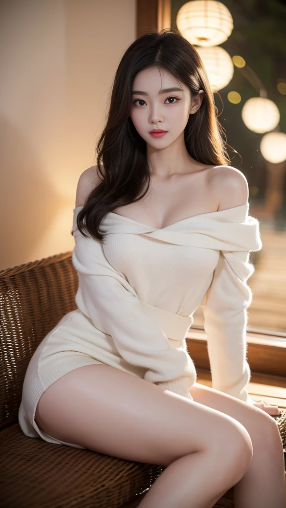 (masterpiece, best quality:1.2), 1girl, 独奏, ((off shoulder clothes)), ((night)), lantern, Candle light, In the depths of Wonderland,The moonlight falls like water,foggy room,The figure of the heroine is vaguely visible,Just like the fairy in the painting,Slender sexy legs,Very nice legs,Leaking sexy legs,Big breasts,Beautiful with a hint of mystery。Her face is beautiful and delicate,Like finely carved jade,Showing otherworldly beauty。The eyebrows are picturesque,The waves in my eyes are like twinkling stars,Show the light of perseverance and wisdom。The bridge of the nose is straight,Lip color like cherry,The slightly raised corners of the mouth reveal confidence and calmness。Her face is well defined,The skin is as fair as jade,Reveals a healthy glow,Just like a fairy, she never eats fireworks in the world。Her makeup is light and delicate,Not too much embellishment,But enough to show her temperament and charm。Light-colored foundation brings out the transparency of the skin,A light eyebrow pencil outlines her perfect eyebrow shape,Eye makeup is eye shadow and eyeliner,Make her eyes brighter and more energetic。Lips painted with grace lipstick,Adds a bit of charm and sophistication。Her clothes are graceful and chic,Clothes flutter,It seems like it will be blown up by the wind at any time,drifting into the distance。Without losing grace,Also showed her extraordinary skills。Rocking with her movements。Her hair is tied back casually,Secure it with a hosta,A few strands of hair are fluttering gently in the wind,Adds a bit of softness。Her figure is looming in the fairyland,宛如一道Big breasts beautiful的风景线,attracted everyone's attention。She seems to be a fairy in wonderland,Big breasts beautiful、grace、mystery、and full of power。 (Masterpiece, best quality:1.2), 1 girl, alone, ((Clothes off the shoulder)), ((nighttime)), lamp, Candlelight, In the depths of wonderland,Moonlight falls like water,mist room,The heroine's figure was not clearly visible.,Just like the angel in the painting.,sexy legs,Very beautiful legs,Leaky sexy legs,big breasts,Mystery is a mystery.。Her face was beautiful and delicate.,like carved jade
