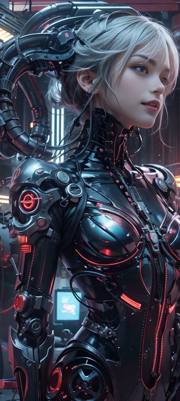 1girl,solo,(bright red lips,eyeliner,blush:0.9),huge breasts,(sagging breasts),happy,smile,looking at viewer,nsfw,pose,cowboy shot,dynamic pose, mecha,full armor,cyberpunk city night,dark theme,rim lighting, masterpiece,official art,best quality,ray tracing,volumetric light,realistic,photorealistic,ultra highres,vivid,nostalgia,bokeh,