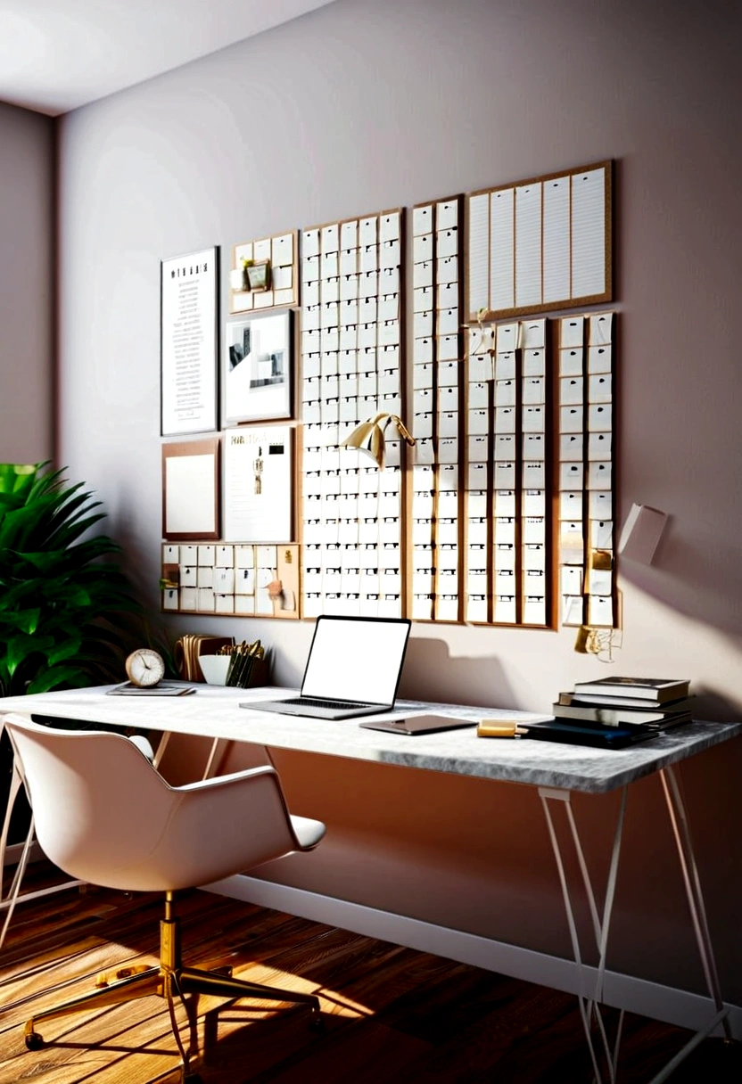 minimal office wall that have vision board