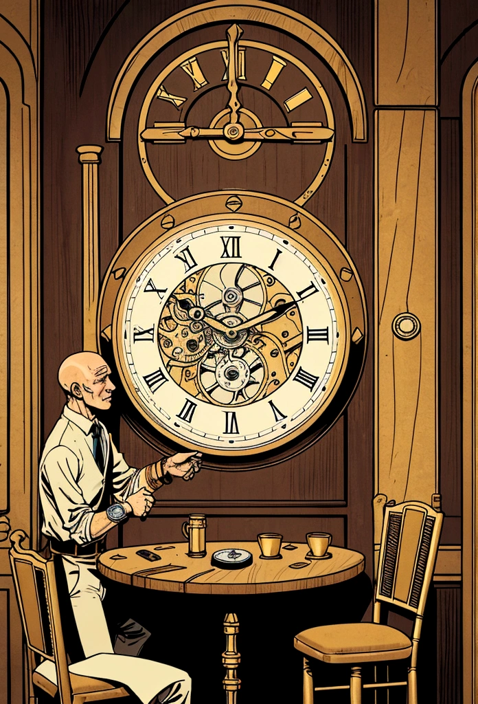 Late man. clock. Image demonstrating the passage of time. Person who wasted time on something. break (Table 1:2 with a forearm with a watch on his wrist)