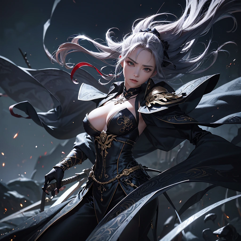 (SFW、sexy、Erotic)、Intense battle scenes unfold、It depicts a ferocious figure wielding the legendary scythe.。This scythe is a masterpiece、The blade has an intricate and complicated pattern engraved on it.、その計り知れない力を暗示する輝くgod聖な光を放ちます。This weapon is、脈動して揺らめくgod々がNew Energies効果に包まれ、The presence of other worlds is growing。The girl herself、Dark fabrics and intricate, edgy designs、poison々She is wearing a sophisticated and stylish outfit with beautiful embroidery.、He is an impressive person.。Her attire is、Combining traditional elements with fantasy armor、It exudes a unique and impressive presence.。Her expression is、Filled with fierce determination and indomitable resolve、It matches perfectly with the intensity of the battle.。This scene、Brought to life by dazzling special effects。The contrast between the vivid, piercing light and the deep shadows、It creates a visually stunning backdrop。Lightning roared all around.、The intense wind and speed effects accentuate the power of her swing.。You can feel the energy and movement of the scene、It&#39;s lively and dynamic。Around her、The minions of the Dark Shadow gather、Its twisted and eerie form pledges loyalty only to her.。These minions are、Add depth and menace to your scenes、It highlights her control over the powers of darkness.。With the cityscape and glittering neon lights in the background、It emits a brilliance that seems out of this world.、Increases tension and chaos。The towering skyscrapers、As the fighting intensifies、The light is flickering。Dramatic angle shots、A perspective that highlights the strength of the girls and the epic scale of the conflict、Capturing the moment of high octane、Intensify the action。god聖な光、god々New Energies、The combination of chaotic urban neon lights、Highlight the contrast between light and dark、It symbolizes the ultimate showdown between opposing forces.。