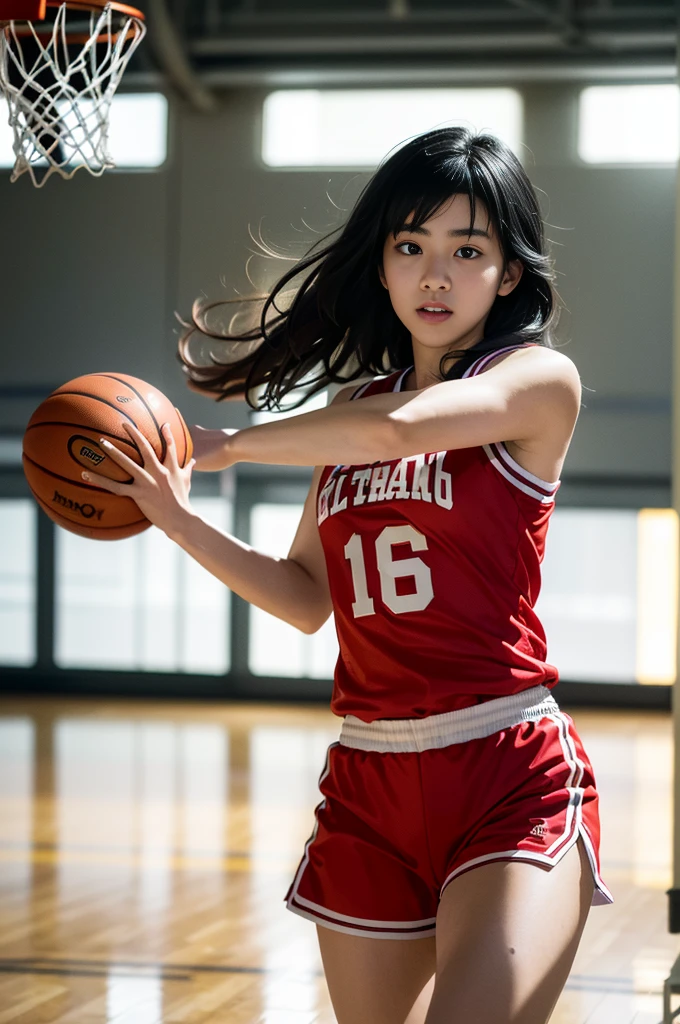 (8k, best quality, masterpiece:1.2), (realistic, photo-realistic:1.37), ultra-detailed,best quality, ultra high res, professional lighting, photon mapping, radiosity, physically-based rendering, cinematic lighting, basketball court,depth of field, sharp focus,sunbeam, good composition,(bokeh:1.2) 1girl,solo,(full body), (closed mouth),beautiful detailed eyes, pose, narrow waist,basketball uniform, black hair,messy hair,long hair floating in wind,(ulzzang-6500:1.2)
mix4, hiqcgbody