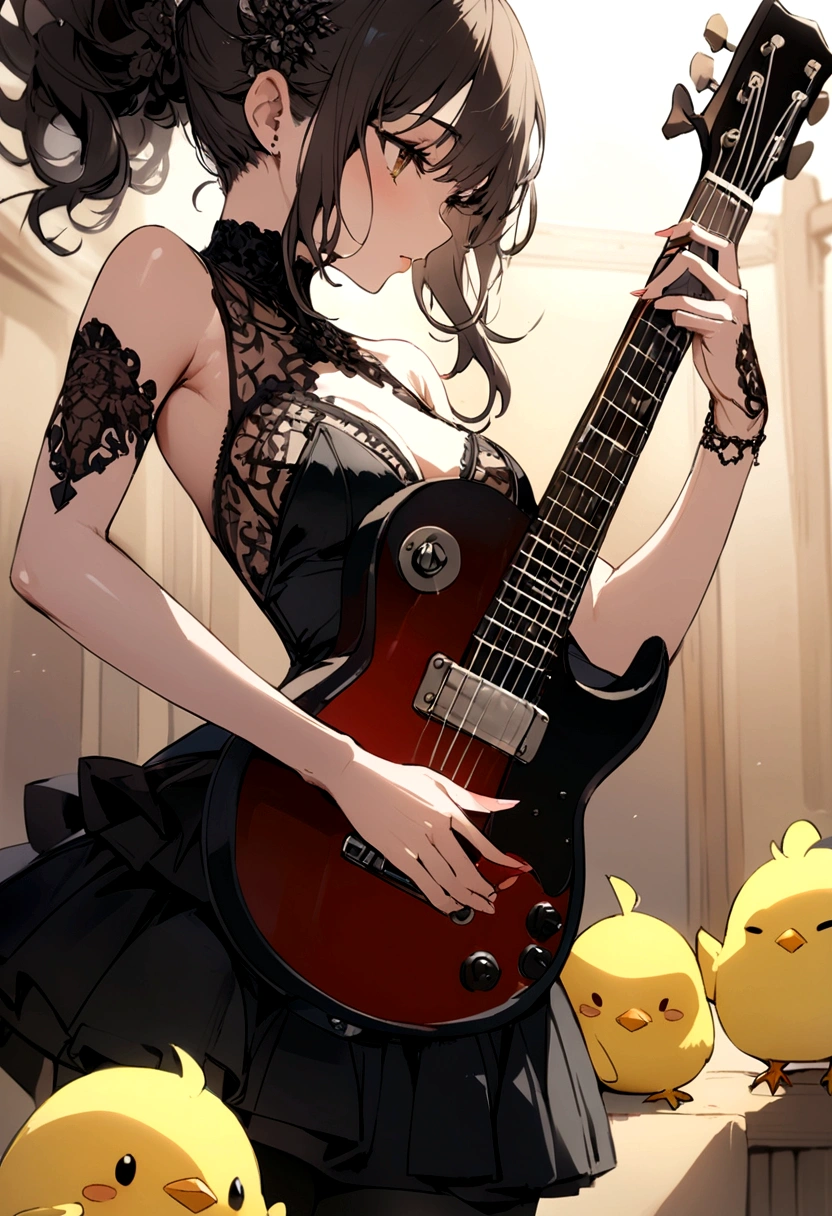 Chick holding a guitar