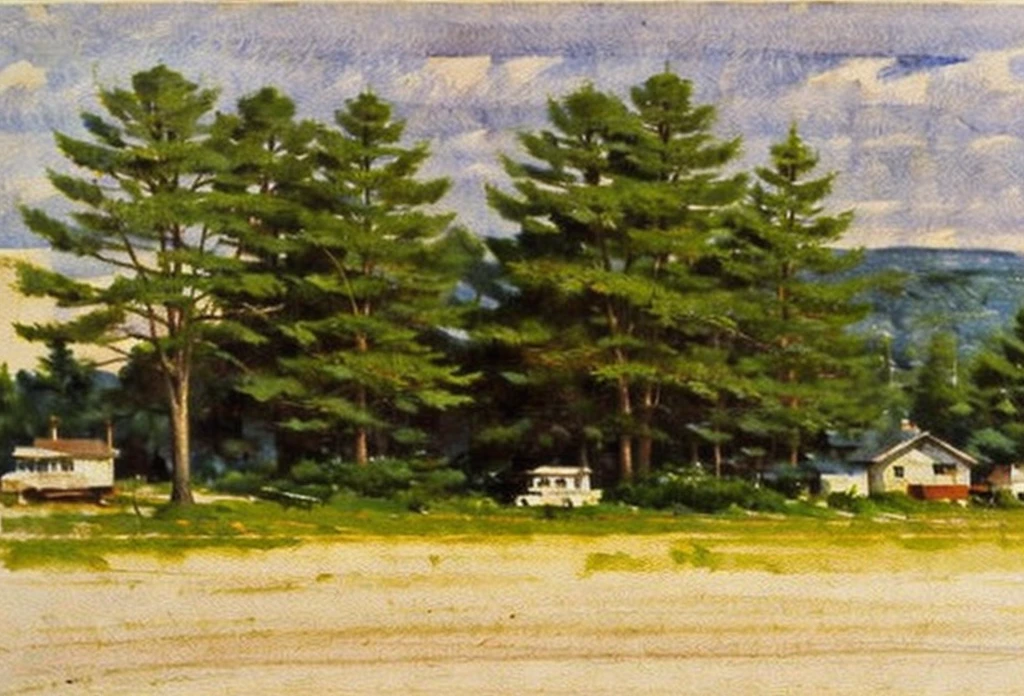 Edward hopper style loose watercolor painting  landscape