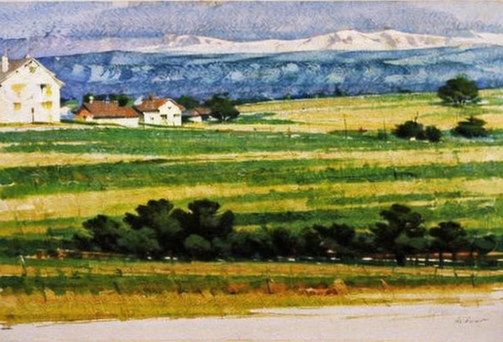 Edward hopper style loose watercolor painting  landscape