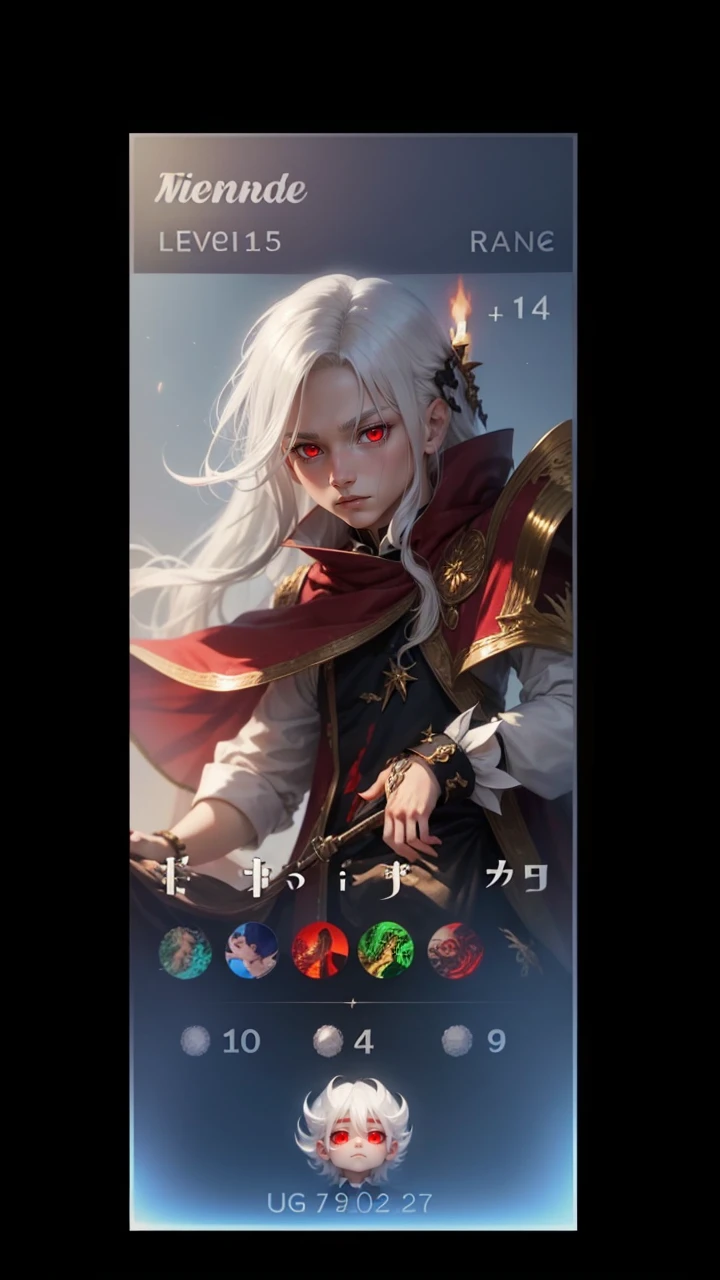 White-haired boy, long hair, red eyes, demon