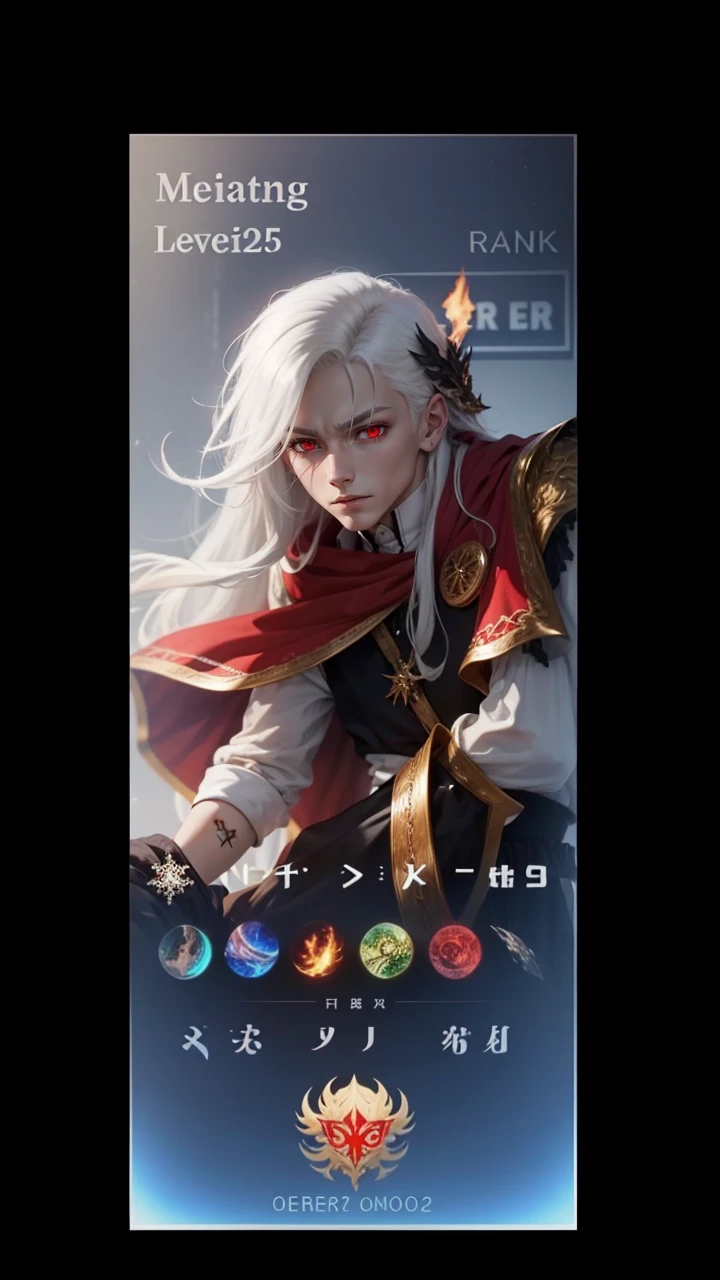 White-haired boy, long hair, red eyes, demon