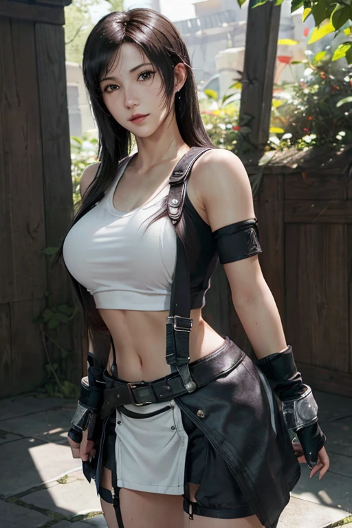 (nsfw),(CRU photo, best qualityer), (realisitic, Photorealistic:1.2), 2 little girls, high qualiy, (highdetailsskin:1.4), Colossal ,Beautiful nature photo of girl,Photorealistic, fot, path tracing, specular lighting, volumetric face light, Hair drawn in the past, visible shadows, Convoluto, elaborate, A girl, (( Final Fantasy 7R,tifa lockhart)), sunshine light, A brunette, breasts big, the perfect body, Black Skirt, wet white top, whole body,puros, sexually arousing, Sexual expressions, functional, thighs thighs thighs thighs、
