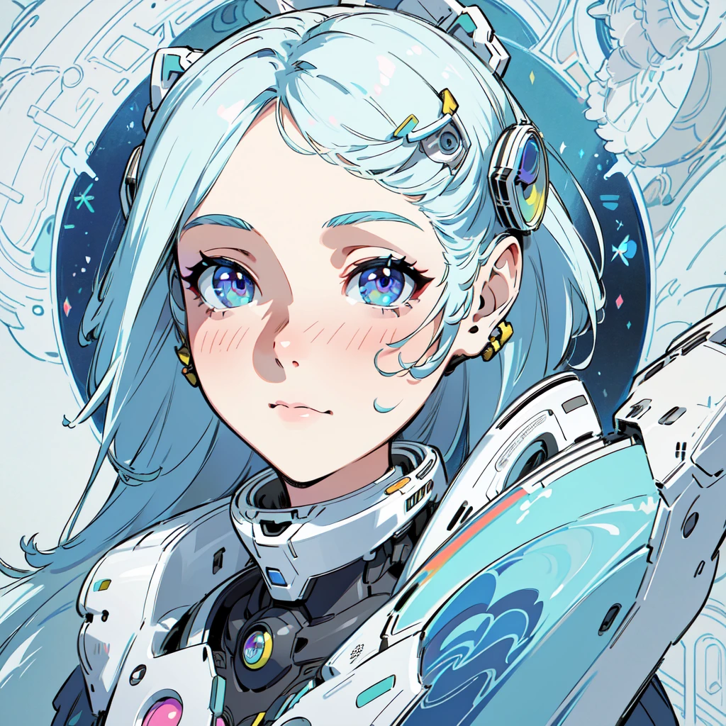 a female robot with a cute, kaleidoscopic colored face, detailed facial features, intricate robotic parts, futuristic, ethereal, (best quality,4k,8k,highres,masterpiece:1.2),ultra-detailed,(realistic,photorealistic,photo-realistic:1.37),digital art, concept art, highly detailed, vibrant colors, surreal, whimsical, imaginative
